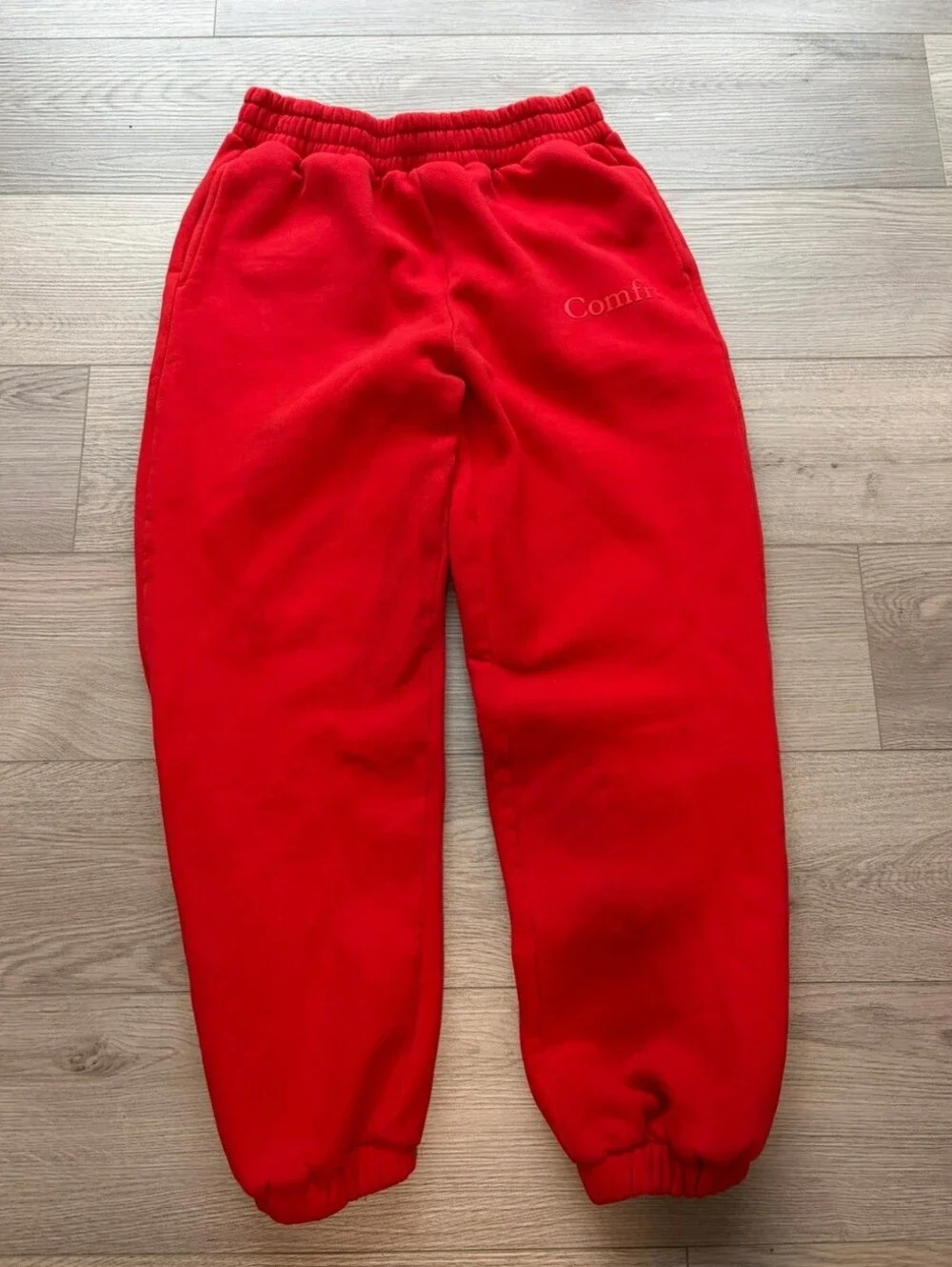 Adult Comfy Red Fleece Comfrt Joggers - Elastic Waist & Cuffed Ankles